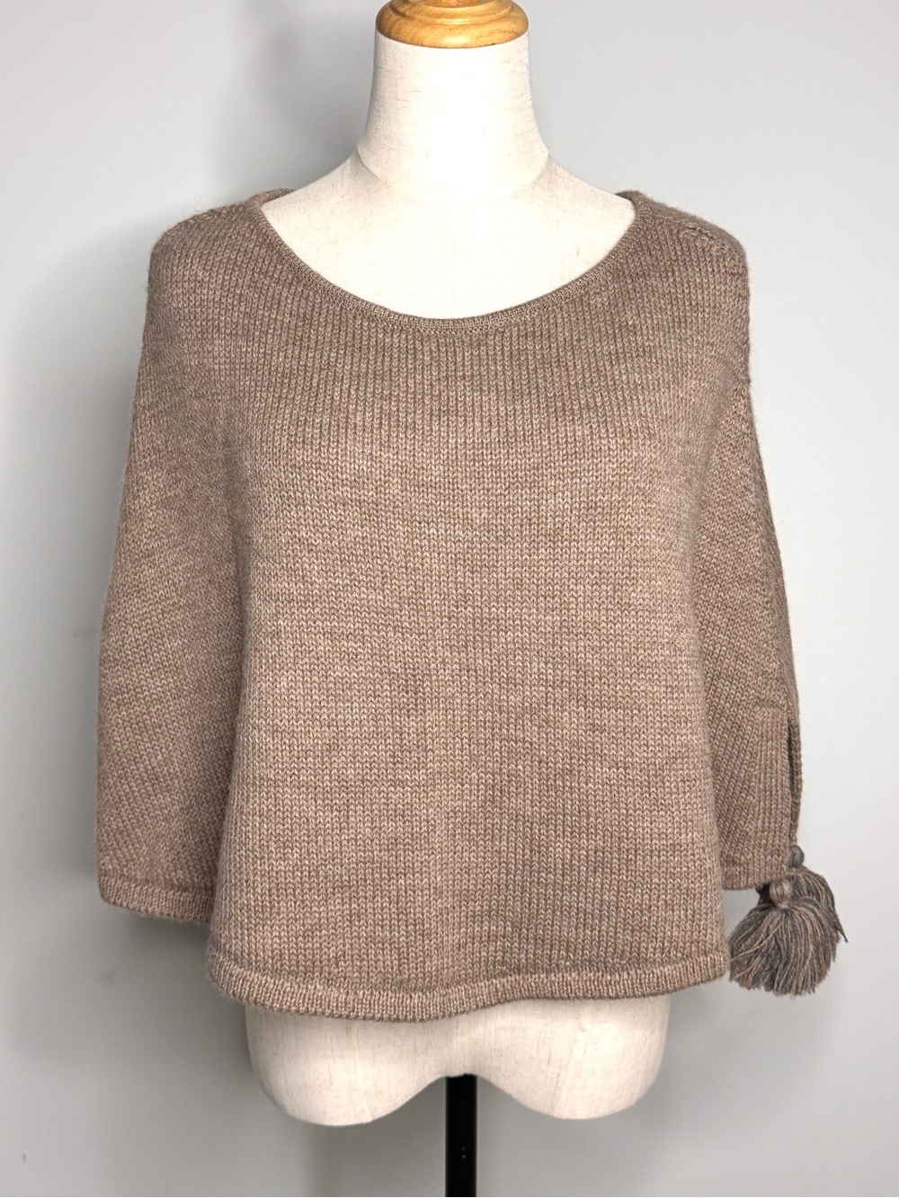 Alicia Adams Baby Alpaca Poncho Sweater Knit Cape Tan One Size